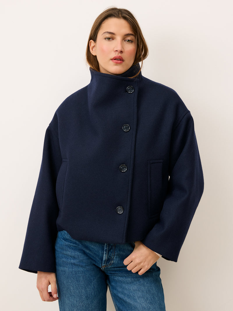 GEDEON night wool short coat, front view by Rouje
