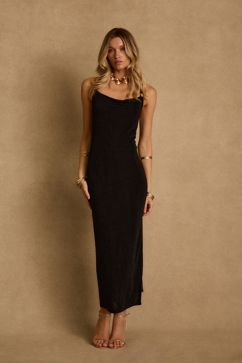 Melani Black Slinky Midi Dress