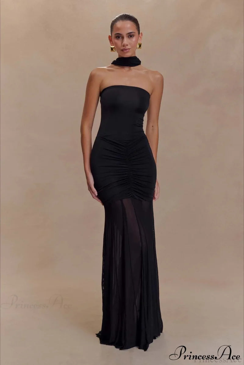 Mesh Panel Strapless Elegant Bodycon Party Dress