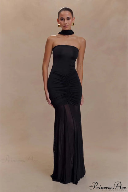 Mesh Panel Strapless Elegant Bodycon Party Dress