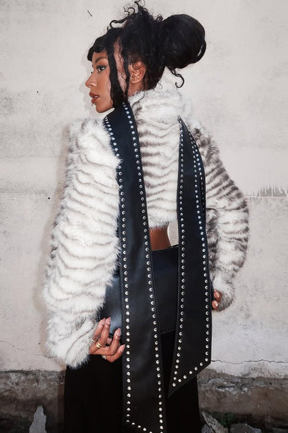 Metallic Buckle Faux Fur Cardigan Coat