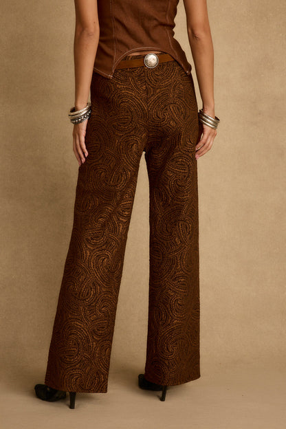 Milan Cognac Swirl Wide Leg Trouser styled in a complete look from an alternate angle.