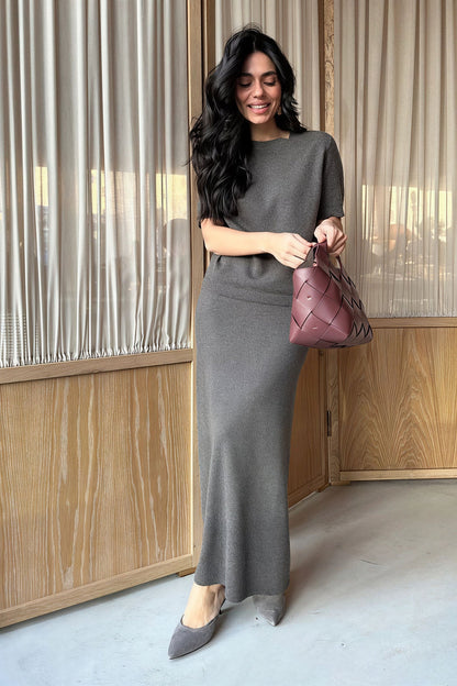 Minimalist Knit Short Sleeve Skirt Set