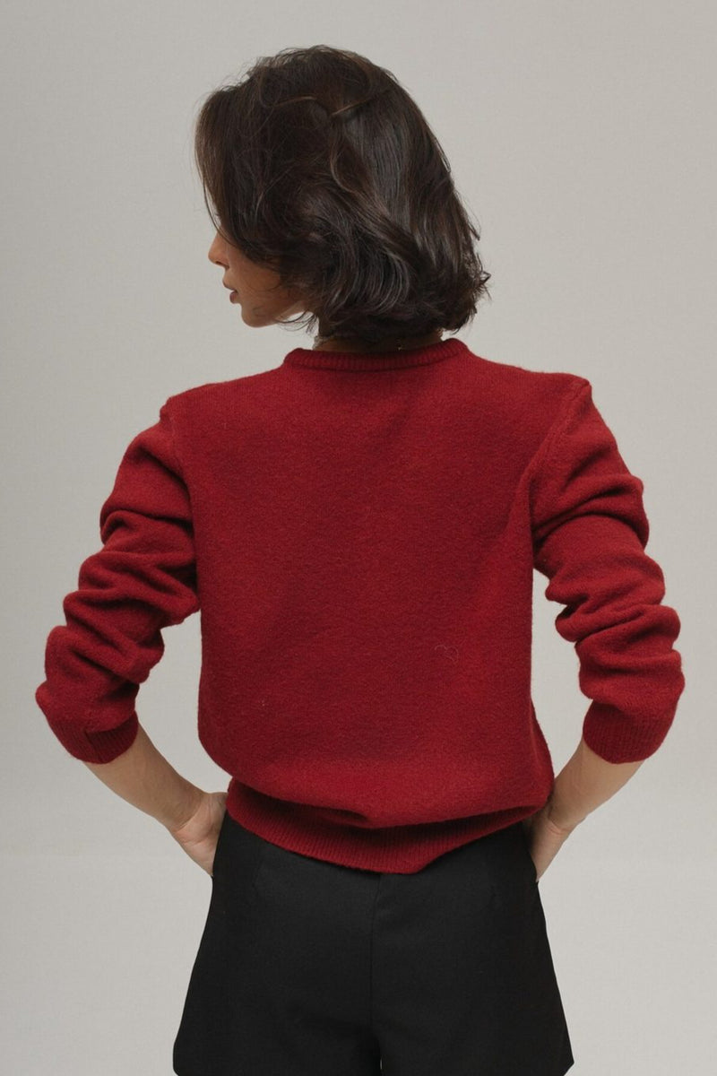 Minimalist Knitted Gold Buckle Crew Neck Cardigan