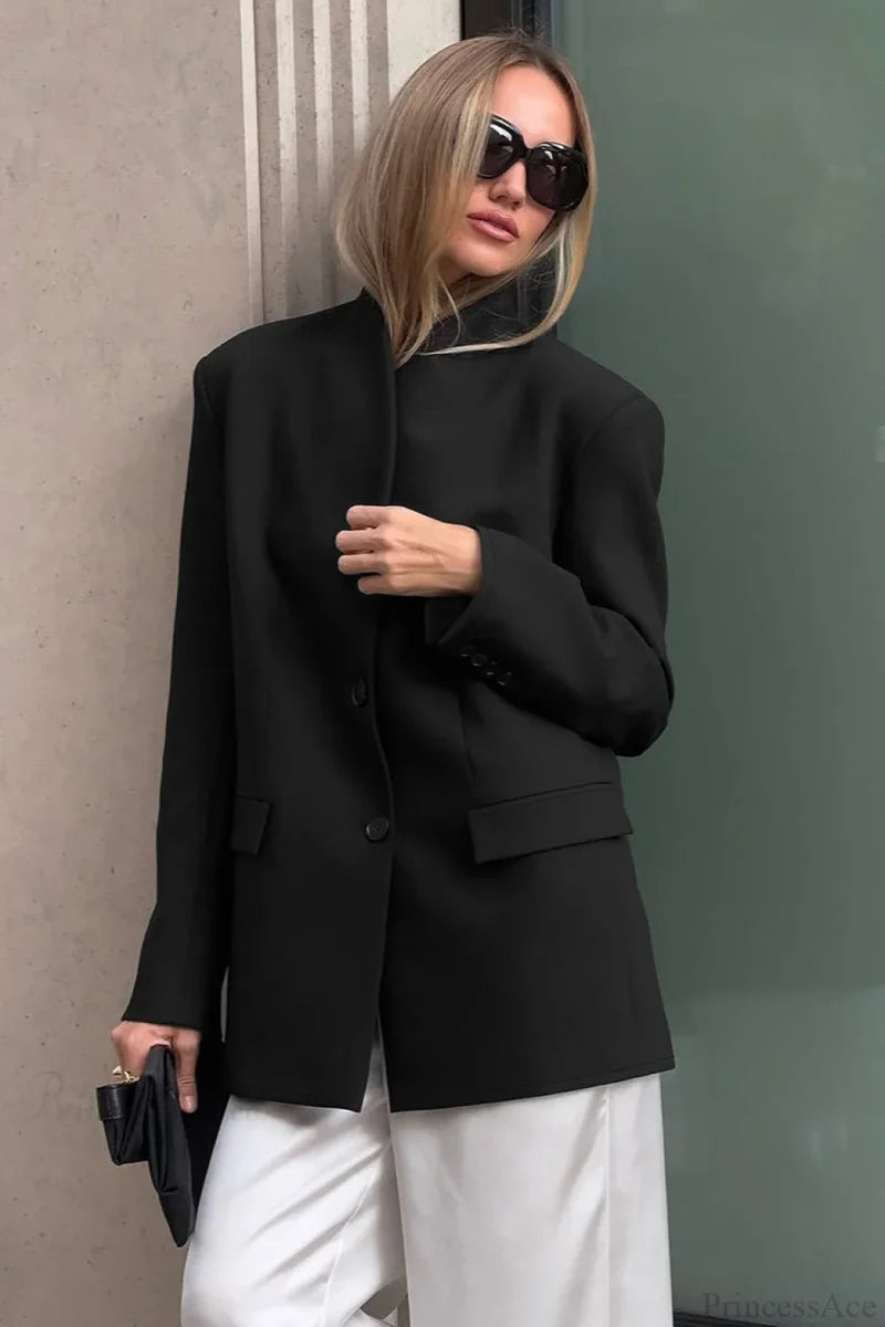 Minimalist White V-Neck Elegant Relaxed Coat