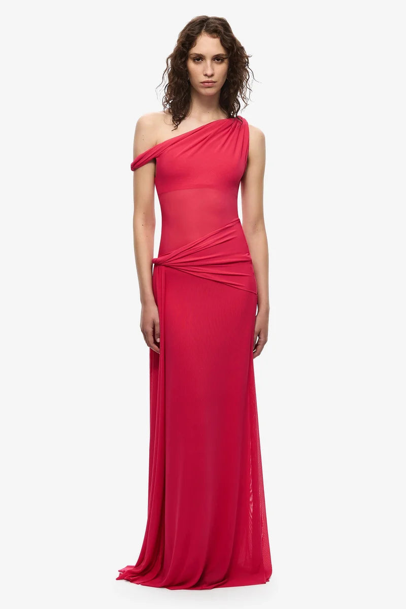 Misha Sisal Mesh Maxi Dress - Bright Rose