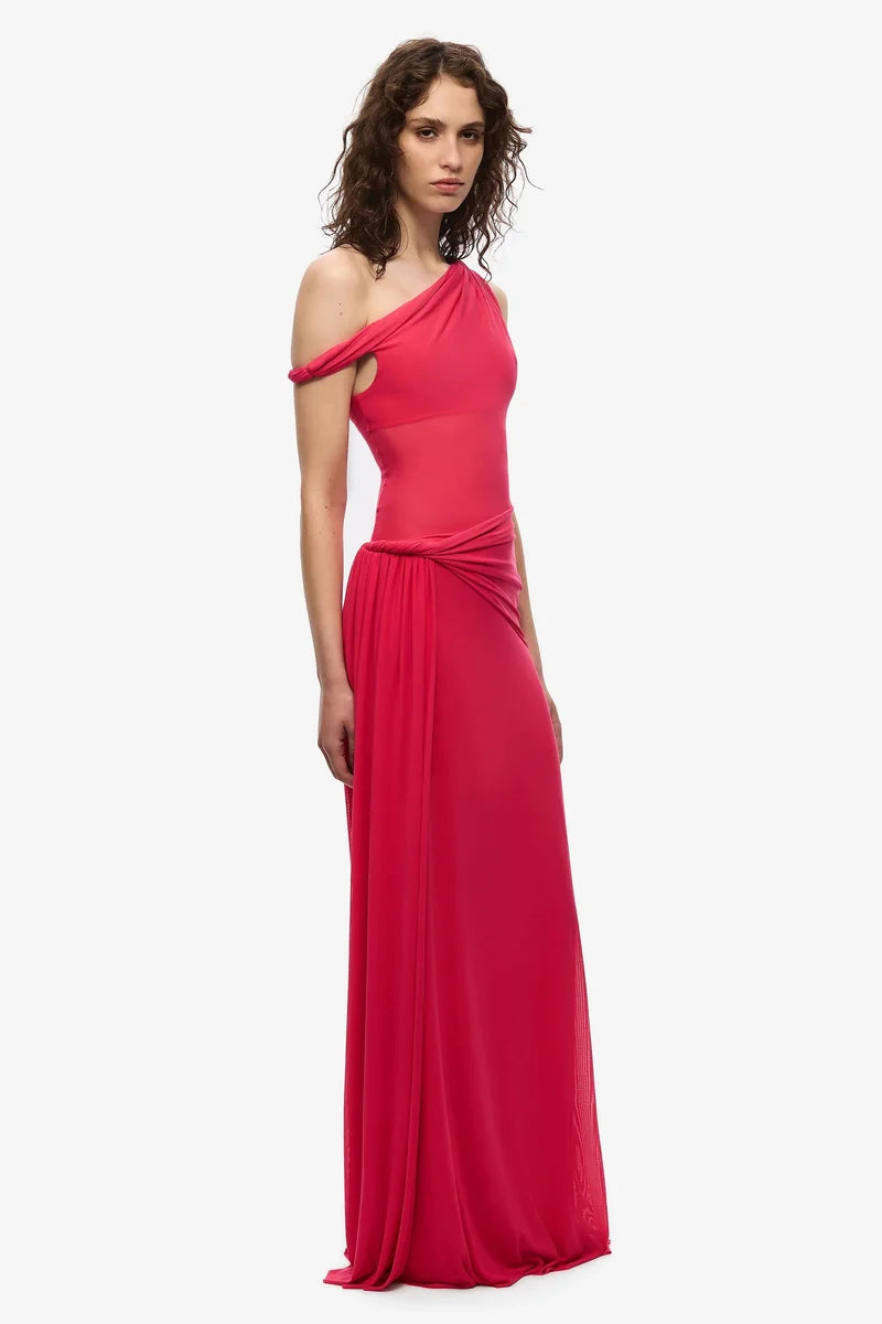 Misha Sisal Mesh Maxi Dress - Bright Rose