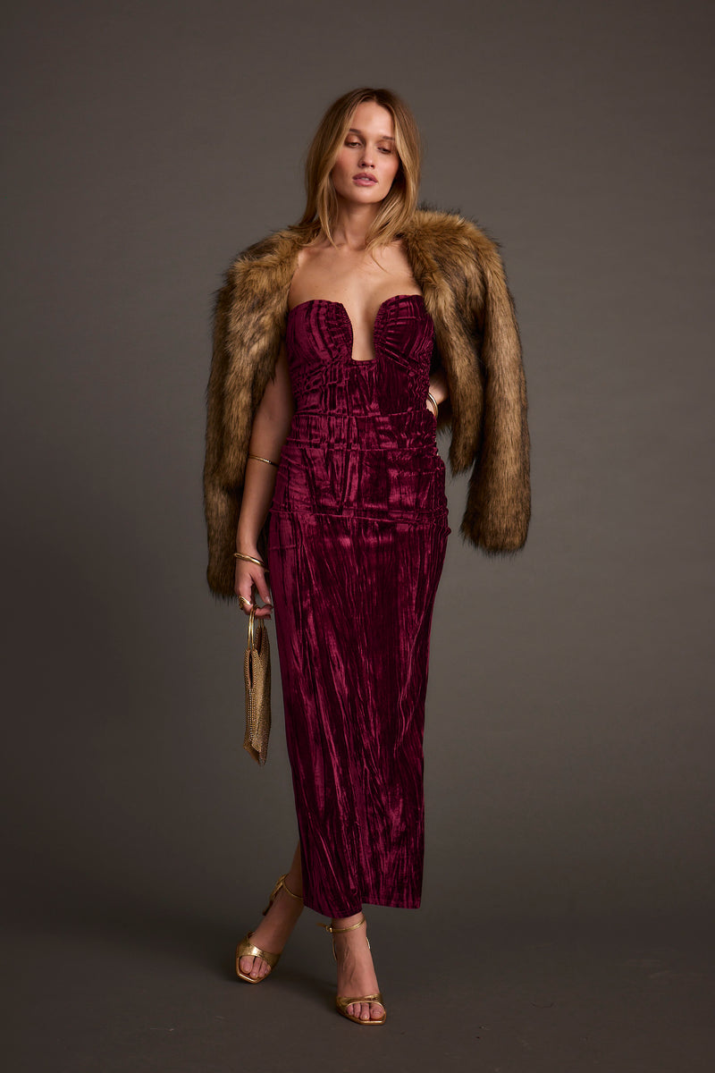 Misty Brown Faux Fur Coat paired with complementary accessories for a polished look.