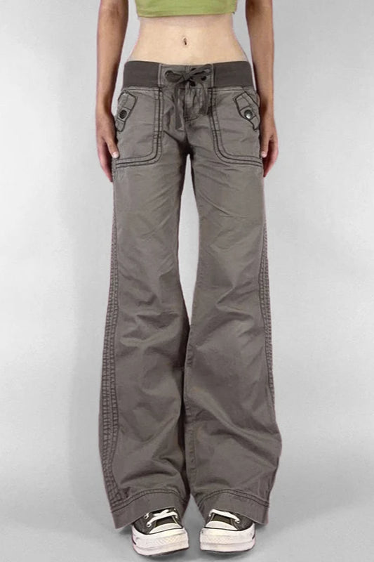 Multi Pocket Low Waist Bootcut Jeans Grey / S