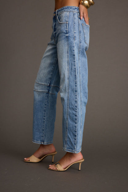 Muse Barrel Denim Jeans styled in a complete look from an alternate angle.