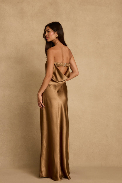Natalia Bronze Strapless Maxi Dress