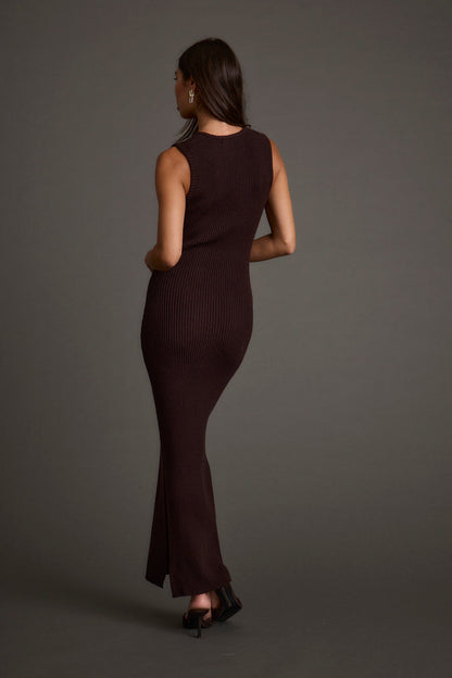 Additional view of the Natasha Espresso Sweater Midi Dress from a different perspective.