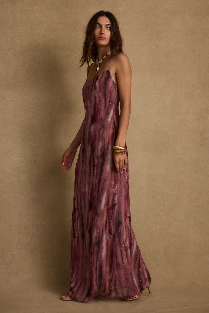 Detail shot of the Nerissa Berry Chiffon Maxi Dress highlighting the chiffon elements.
