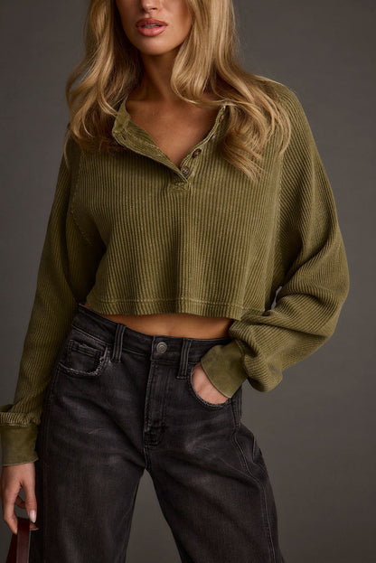Not Your Boyfriend Olive Waffle Knit Henley