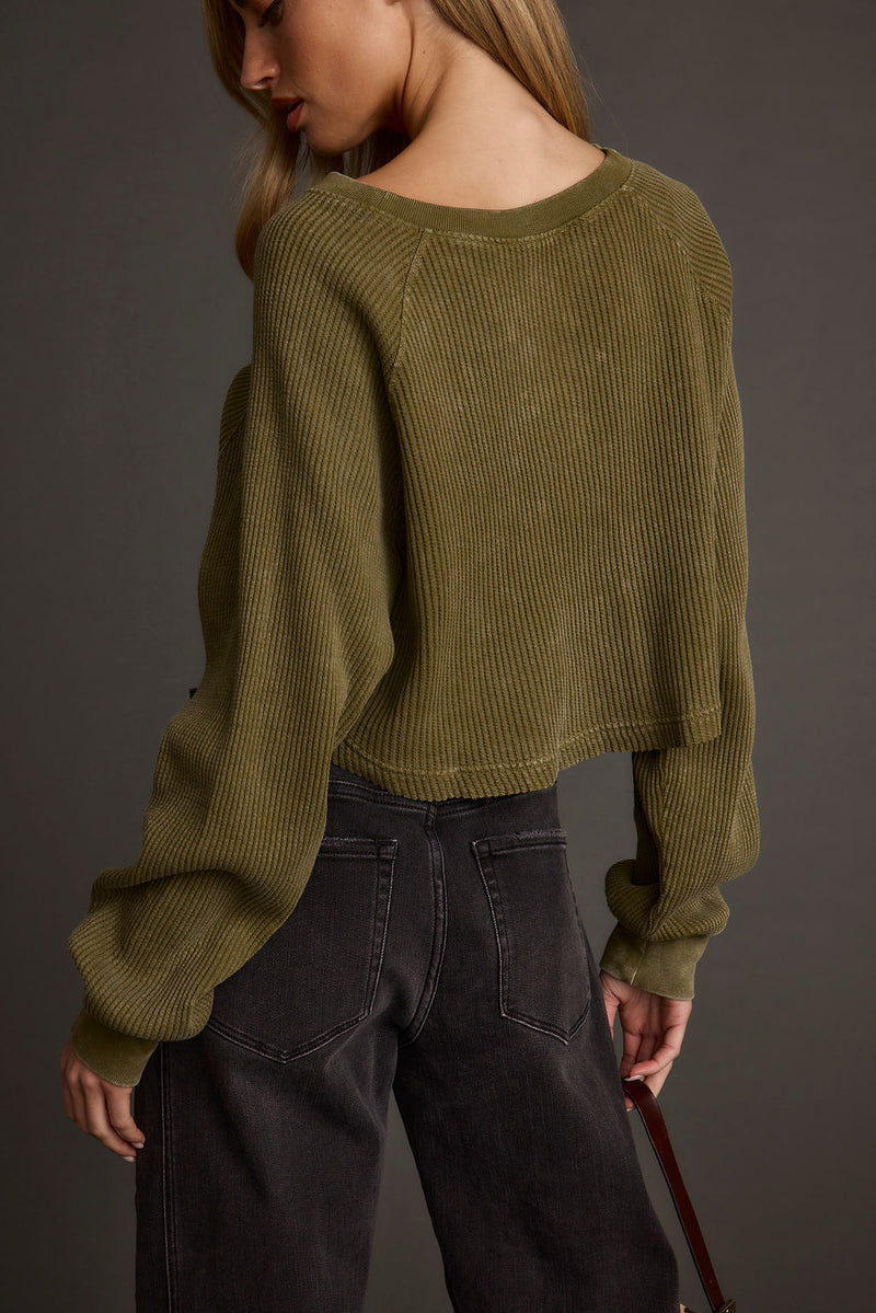 Not Your Boyfriend Olive Waffle Knit Henley