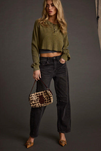 Not Your Boyfriend Olive Waffle Knit Henley