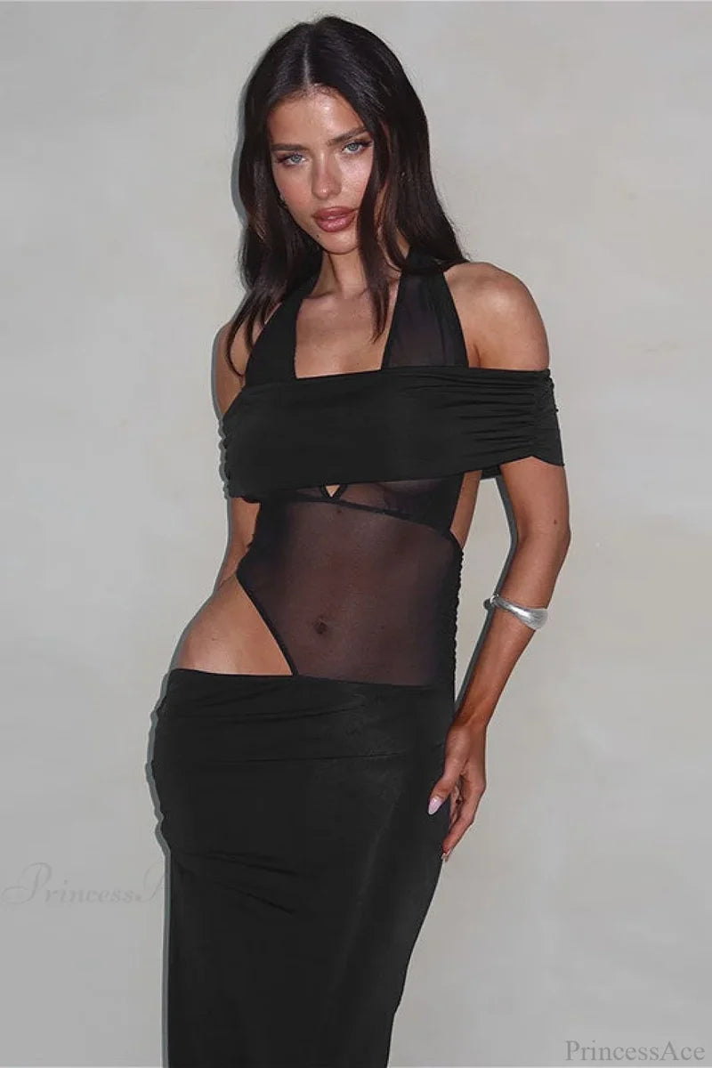 Off Shoulder Spliced Slim Maxi Dress