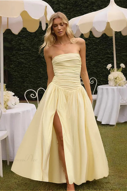 Off Shoulder Split Fitted Elegant Maxi Dress Yellow / S