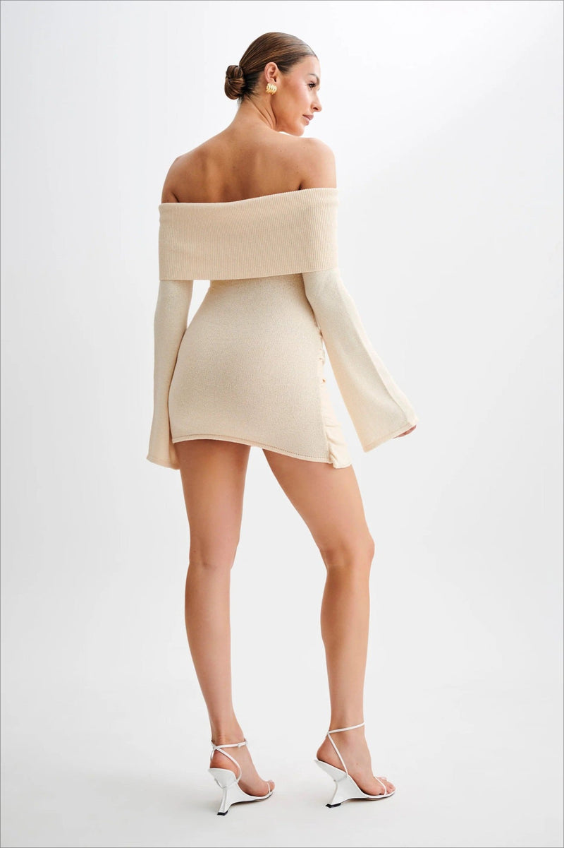 Off Shoulder Tie Knit Sweater Dress