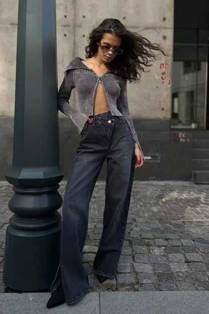 Off Shoulder Zipper Fitted Knit Blouse