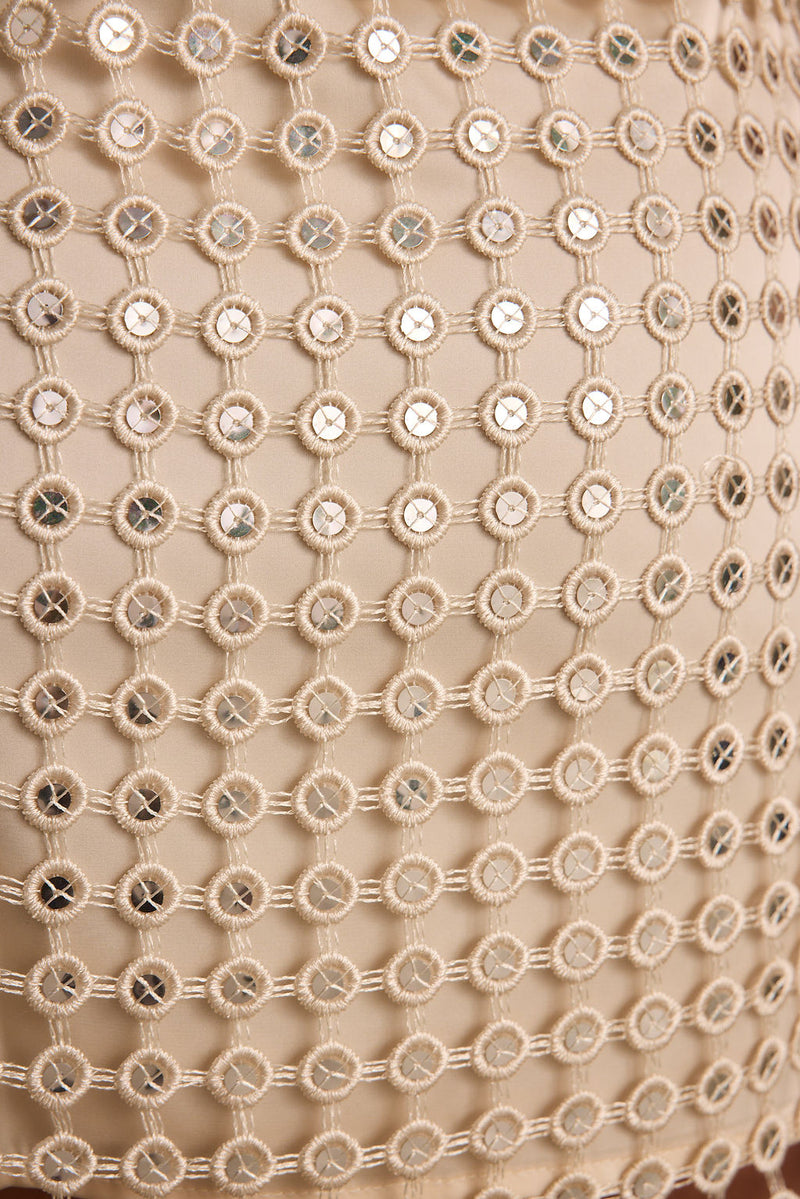 Additional view of the Ola Champagne Sequin Scarf Top from a different perspective.
