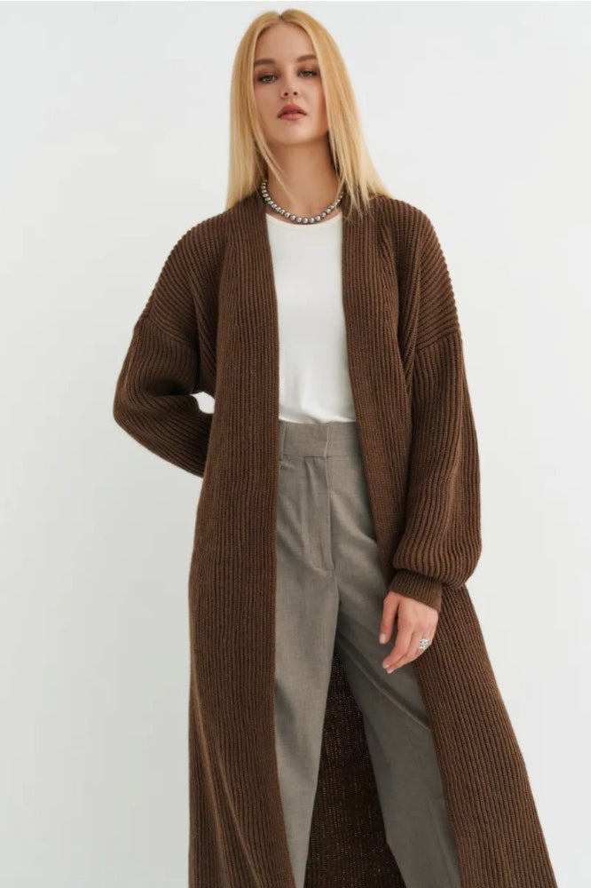 Oversized Long-Length Knit Cardigan