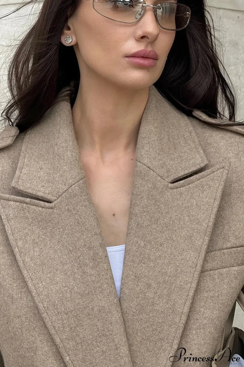 Oversized Notch Lapel Epaulette Woolen Blazer