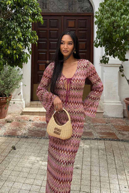 Palermo Pink Crochet Plunge Maxi Dress
