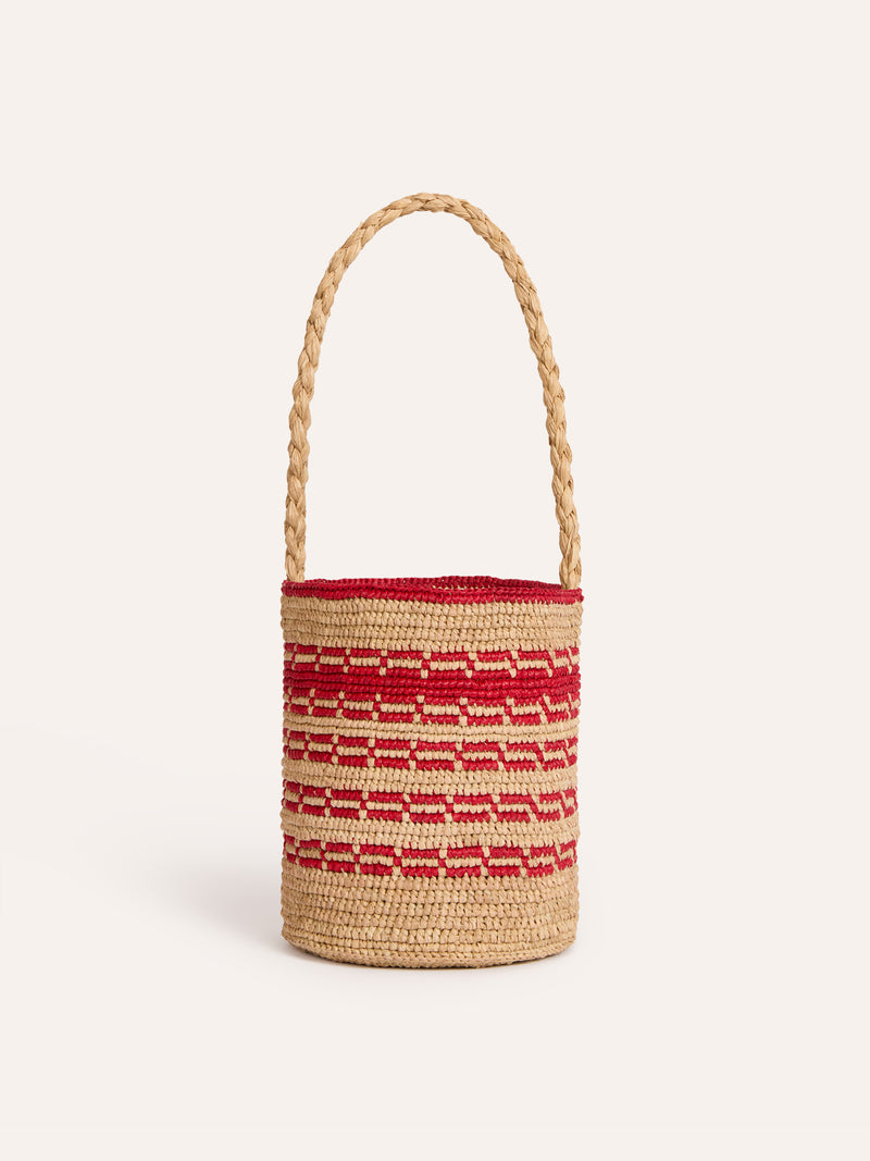 MARTINO raffia bucket basket bag in beige, front view by Rouje
