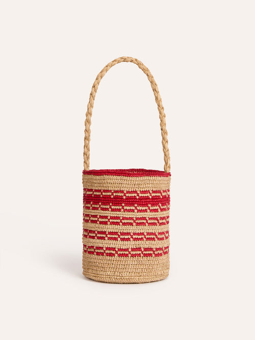 MARTINO raffia bucket basket bag in beige, front view by Rouje
