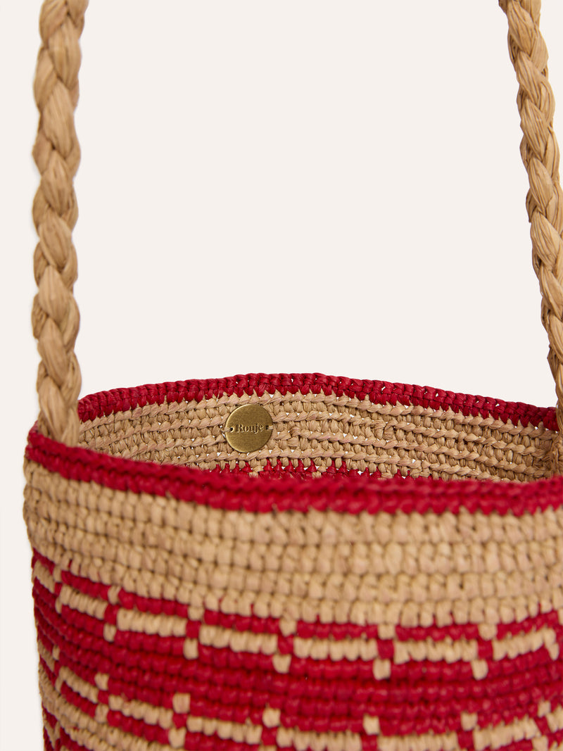 MARTINO beige raffia basket bag, top view by Rouje