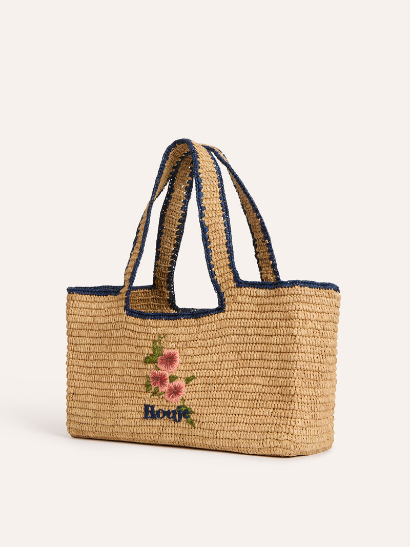 PLAGETTE beige raffia basket bag, top view by Rouje
