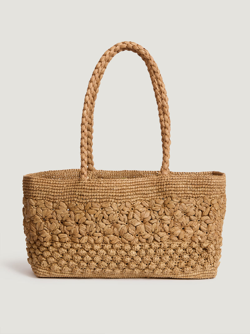 SQUARE beige raffia basket bag, front view by Rouje