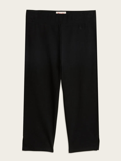 DONA black stretch jersey capri pants, flat packshot by Rouje