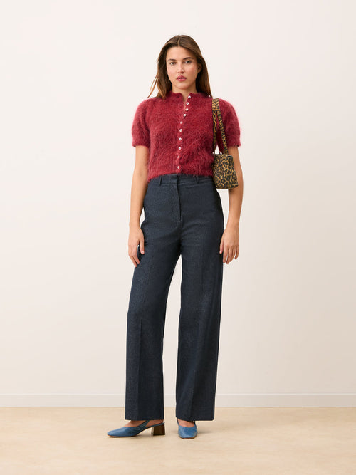 EUGENE denim high-waisted wide-leg trousers, front view by Rouje