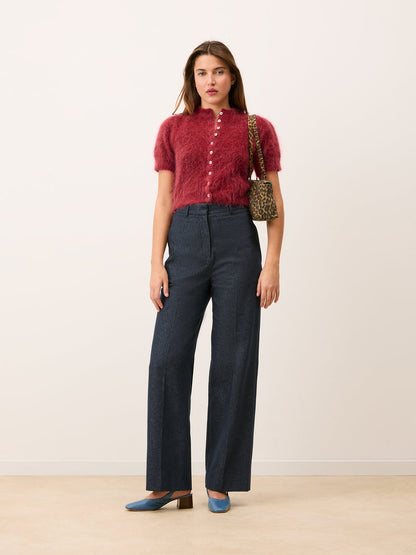 EUGENE denim high-waisted wide-leg trousers, front view by Rouje