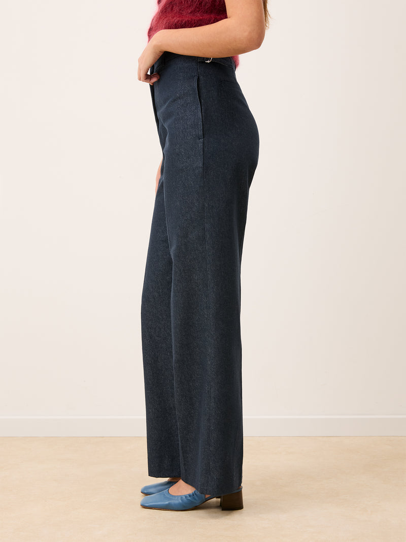EUGENE denim wide-leg trousers, detail of high waist by Rouje