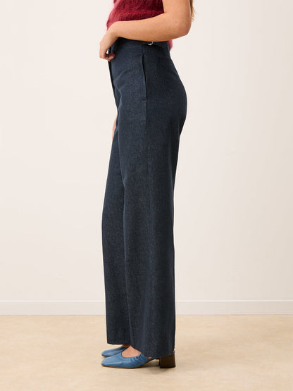 EUGENE denim wide-leg trousers, detail of high waist by Rouje
