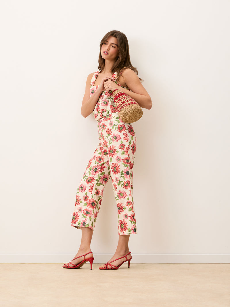 GONTRAN ecru floral wide-leg cropped pants worn on a model by Rouje