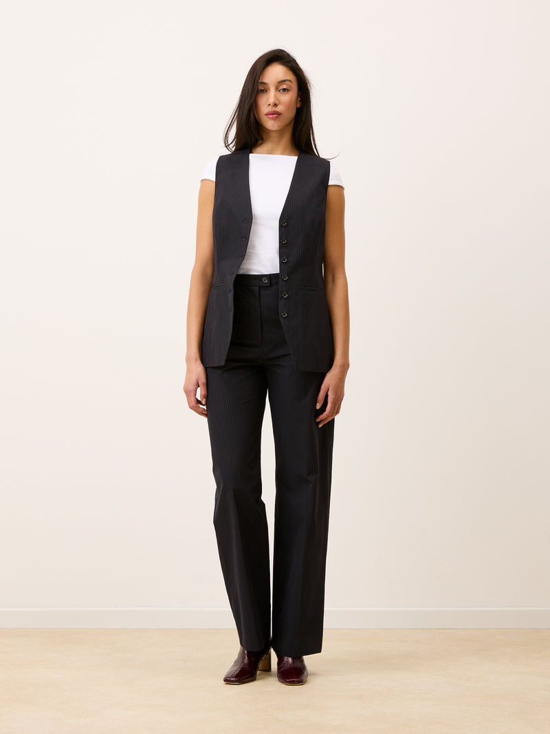 PATRICIO black striped straight pants, back view by Rouje