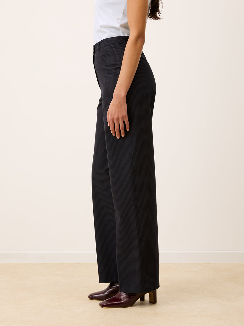PATRICIO black striped pants, detail of high-rise waist by Rouje