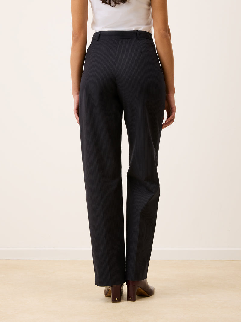 PATRICIO black striped straight cotton pants, side view by Rouje