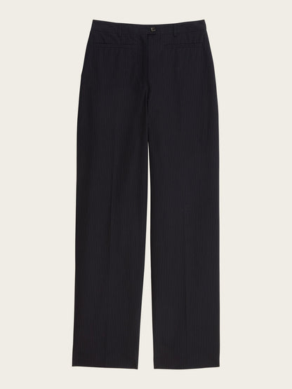 PATRICIO black striped straight cotton pants, lifestyle setting by Rouje