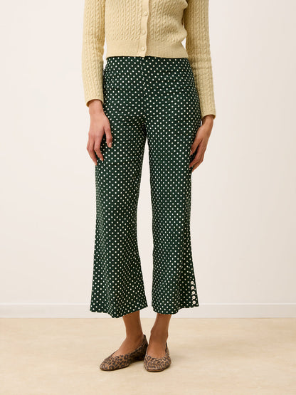 SUZON green polka-dot 7/8-length high-waisted pants, front view by Rouje