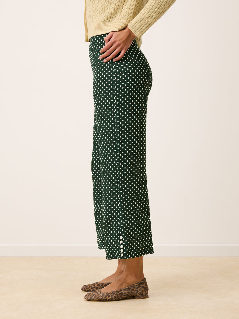 SUZON green polka-dot 7/8-length pants, back view by Rouje