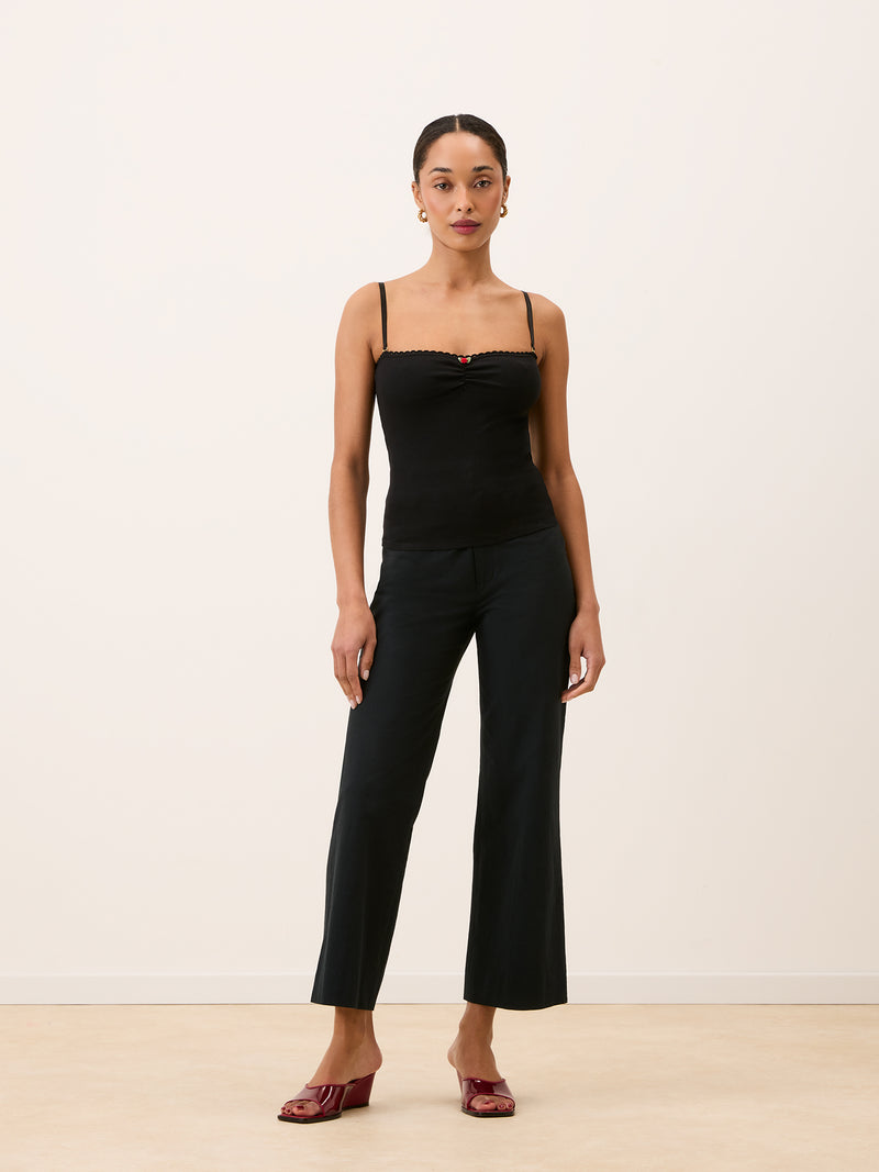 SWAN black high-waisted cotton flare pants, front view by Rouje