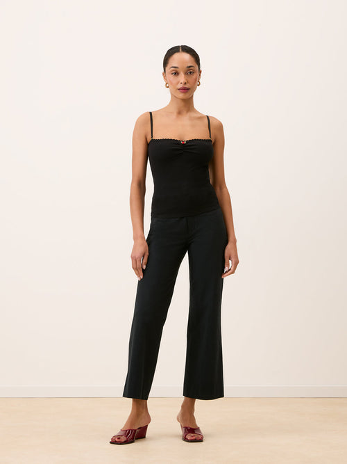 SWAN black high-waisted cotton flare pants, front view by Rouje