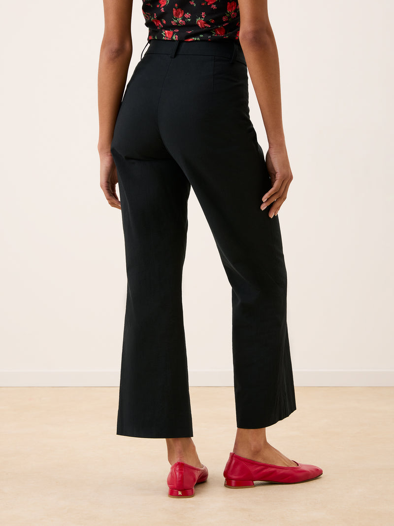 SWAN black high-waisted cotton flare pants, side view by Rouje
