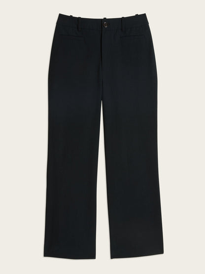 SWAN black high-waisted cotton flare pants, flat packshot by Rouje