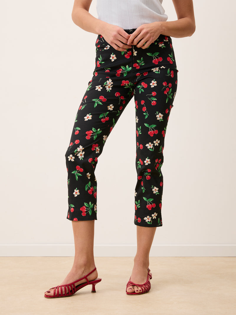 ZITA black print capri pants, back view by Rouje